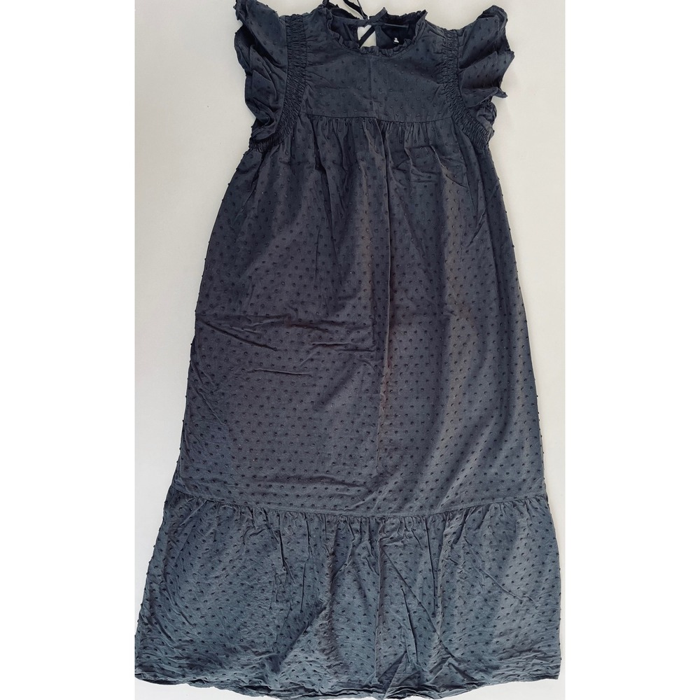 Boho‎ Black Swiss Dot Maxi Ruffle Tiered Dress Sleeveless Cotton Festival